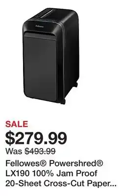 Office Depot Fellowes Powershred LX190 100% Jam Proof 20-Sheet Cross-Cut Paper Shredder, Black offer