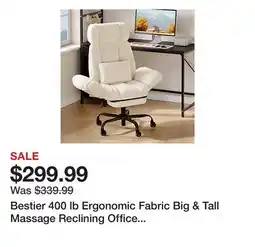 Office Depot Bestier 400 lb Ergonomic Fabric Big & Tall Massage Reclining Office Chair with Footrest, White offer