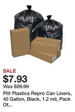 Office Depot Pitt Plastics Repro Can Liners, 40 Gallon, Black, 1.2 mil, Pack Of 100 Liners offer