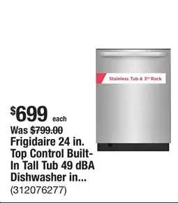 The Home Depot Frigidaire 24 in. Top Control Built-In Tall Tub 49 dBA Dishwasher in Stainless Steel with 5-Cycles offer