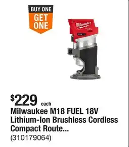 The Home Depot Milwaukee M18 FUEL 18V Lithium-Ion Brushless Cordless Compact Router (Tool-Only) offer