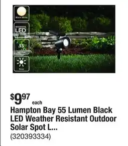 The Home Depot Hampton Bay 55 Lumen Black LED Weather Resistant Outdoor Solar Spot Light with Adjustable Head offer