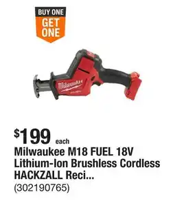 The Home Depot Milwaukee M18 FUEL 18V Lithium-Ion Brushless Cordless HACKZALL Reciprocating Saw (Tool-Only) offer