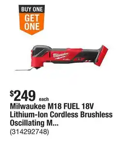The Home Depot Milwaukee M18 FUEL 18V Lithium-Ion Cordless Brushless Oscillating Multi-Tool (Tool-Only) offer