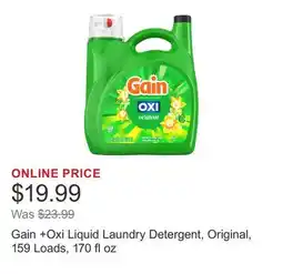 Costco Gain +Oxi Liquid Laundry Detergent, Original, 159 Loads, 170 fl oz offer