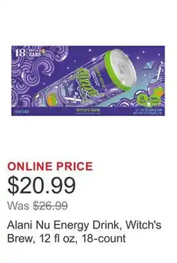 Costco Alani Nu Energy Drink, Witch's Brew, 12 fl oz, 18-count offer