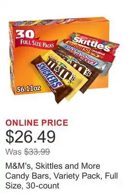 Costco M&M's, Skittles and More Candy Bars, Variety Pack, Full Size, 30-count offer