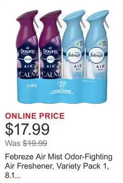 Costco Febreze Air Mist Odor-Fighting Air Freshener, Variety Pack 1, 8.1 fl oz, 4-count offer