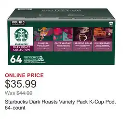 Costco Starbucks Dark Roasts Variety Pack K-Cup Pod, 64-count offer