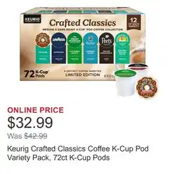 Costco Keurig Crafted Classics Coffee K-Cup Pod Variety Pack, 72ct K-Cup Pods offer
