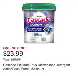 Costco Cascade Platinum Plus Dishwasher Detergent ActionPacs, Fresh, 82-count offer