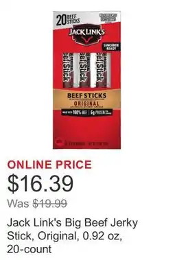 Costco Jack Link's Big Beef Jerky Stick, Original, 0.92 oz, 20-count offer