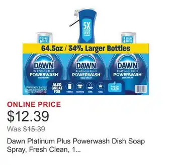 Costco Dawn Platinum Plus Powerwash Dish Soap Spray, Fresh Clean, 1 Starter Kit + 2 Refills offer