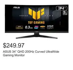 Costco ASUS 34 QHD 200Hz Curved UltraWide Gaming Monitor offer