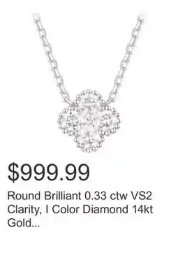 Costco Round Brilliant 0.33 ctw VS2 Clarity, I Color Diamond 14kt Gold Necklace offer