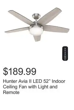 Costco Hunter Avia II LED 52 Indoor Ceiling Fan with Light and Remote offer