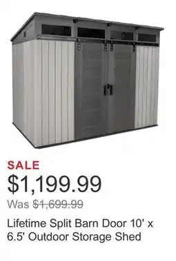 Costco Lifetime Split Barn Door 10' x 6.5' Outdoor Storage Shed offer