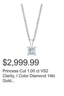 Costco Princess Cut 1.00 ct VS2 Clarity, I Color Diamond 14kt Gold Solitaire Pendant offer
