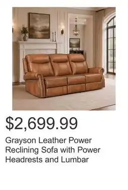 Costco Grayson Leather Power Reclining Sofa with Power Headrests and Lumbar offer