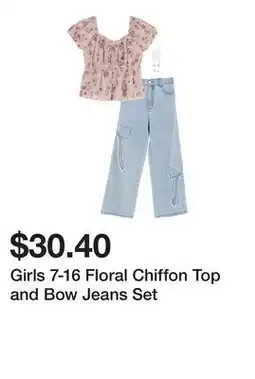 Belk Girls 7-16 Floral Chiffon Top and Bow Jeans Set offer