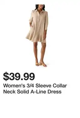Belk Women's 3/4 Sleeve Collar Neck Solid A-Line Dress offer