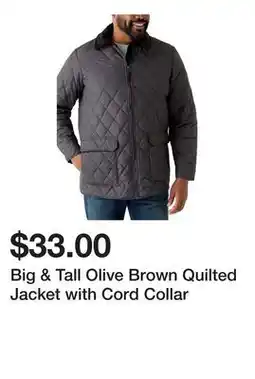 Belk Big & Tall Olive Brown Quilted Jacket with Cord Collar offer