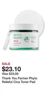 Ulta Beauty Thank You Farmer Phyto Relieful Cica Toner Pad offer