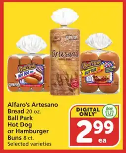 Albertsons Alfaro's Artesano Bread 20 oz. Ball Park Hot Dog or Hamburger Buns 8 ct offer