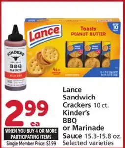 Albertsons Lance Sandwich Crackers 10 ct. Kinder's BBQ or Marinade Sauce 15.3-15.8 oz offer