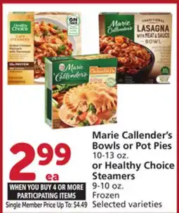 Albertsons Marie Callender's Bowls or Pot Pies 10-13 oz. or Healthy Choice Steamers 9-10 oz. Frozen offer