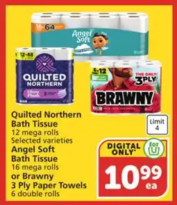 Albertsons Quilted Northern Bath Tissue Angel Soft Bath Tissue or Brawny 3 Ply Paper Towels offer