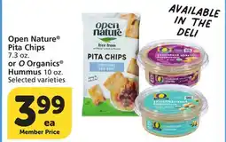 Albertsons Open Nature Pita Chips 7.3 oz. or O Organics Hummus 10 oz offer