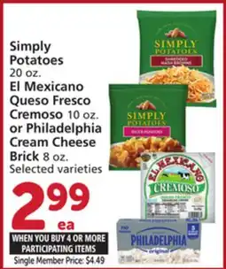 Albertsons Simply Potatoes El Mexicano Queso Fresco Cremoso 10 oz. or Philadelphia Cream Cheese Brick 8 oz offer