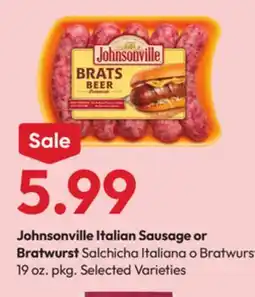 Stater Bros Johnsonville Italian Sausage or Bratwurst offer