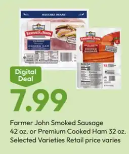 Stater Bros Farmer John Smoked Sausage 42 oz. or Premium Cooked Ham 32 oz offer