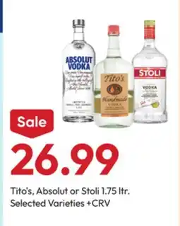 Stater Bros Tito's, Absolut or Stoli offer