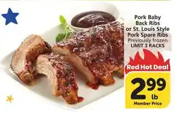 Vons Pork Baby Back Ribs or St. Louis Style Pork Spare Ribs offer