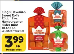 Vons King's Hawaiian Sweet Rolls 12 ct., 12 oz. Hamburger or Slider Buns 10-12.8 oz offer