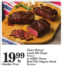 Pavilions Open Nature Lamb Rib Chops Bone-in or USDA Choice Beef Filet Mignon Steak Boneless offer