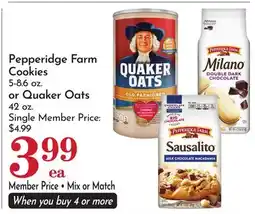 Pavilions Pepperidge Farm Cookies 5-8.6 oz. or Quaker Oats 42 oz offer