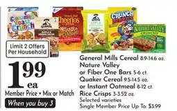 Pavilions General Mills Cereal, Fiber One Bars, Quaker Cereal or Instant Oatmeal, Rice Crisps offer