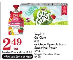 Pavilions Yoplait Go-Gurt 8 ct. or Once Upon A Farm Smoothie Pouch 3.2-4 oz offer