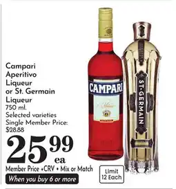 Pavilions Campari Aperitivo Liqueur or St. Germain Liqueur offer