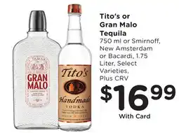 Ralphs Tito's or Gran Malo Tequila offer