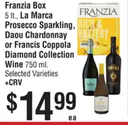 Smart & Final Franzia Box, La Marca Prosecco Sparkling, Daou Chardonnay or Francis Coppola Diamond Collection Wine offer