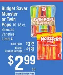 Smart & Final Budget Saver Monster or Twin Pops offer