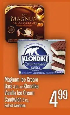 Jewel-Osco Magnum Ice Cream Bars 3 ct. or Klondike Vanilla Ice Cream Sandwich 6 ct offer