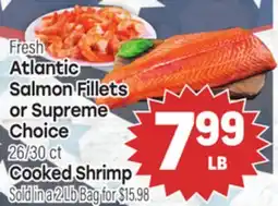 Tony’s Fresh Market Fresh Atlantic Salmon Fillets or Supreme Choice 26/30 ct Cooked Shrimp Sold in a 2 Lb Bag for $15.98 offer