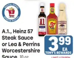 Tony’s Fresh Market A.1., Heinz 57 Steak Sauce or Lea & Perrins Worcestershire Sauce offer