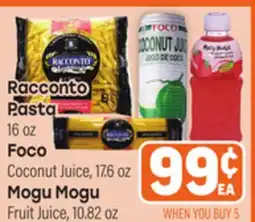 Tony’s Fresh Market Racconto Pasta 16 oz, Foco Coconut Juice 17.6oz, Mogu Mogu Fruit Juice 10.82 oz offer